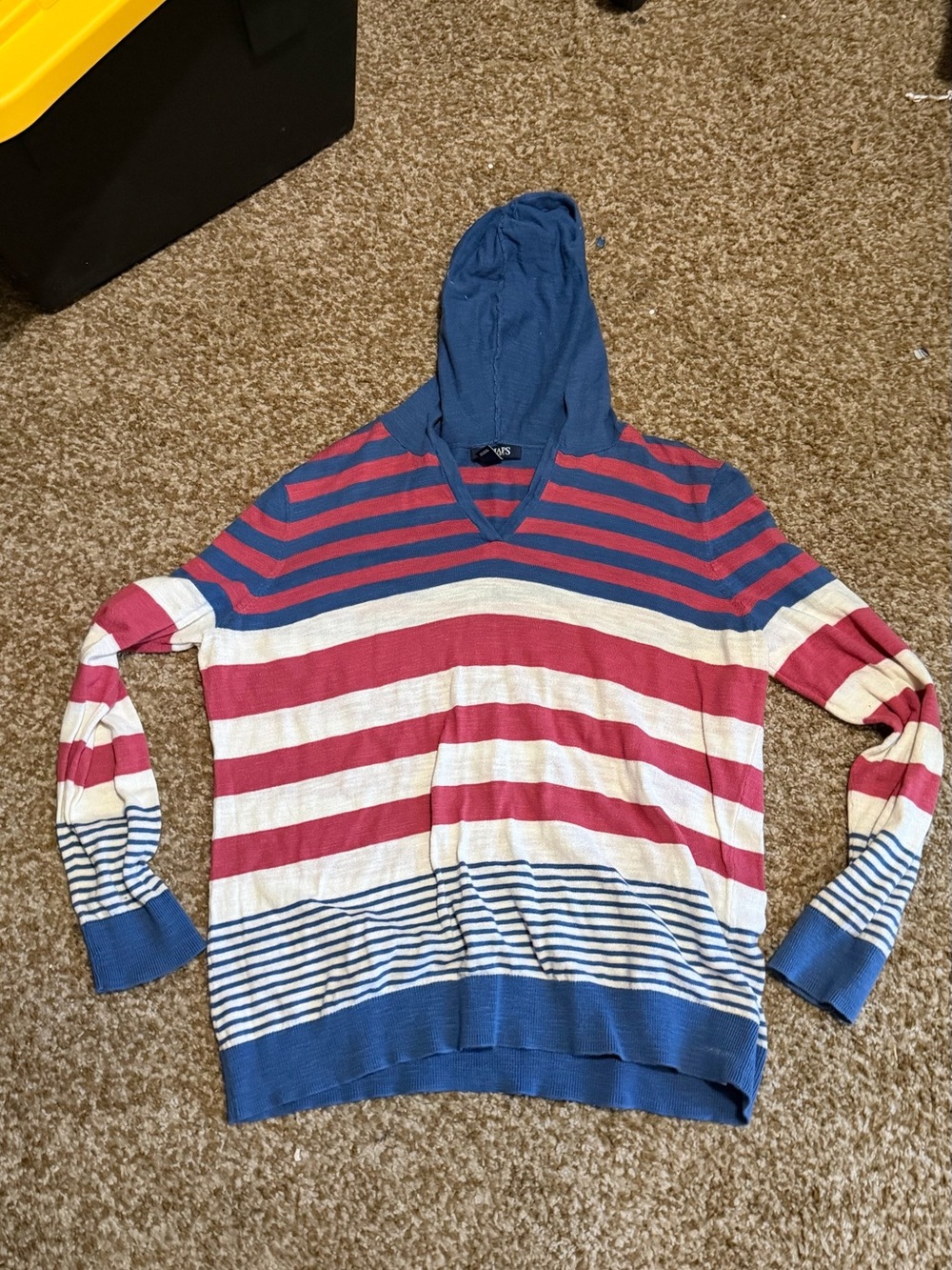 Chaps Striped Hooded Sweater - Blue, Red & White